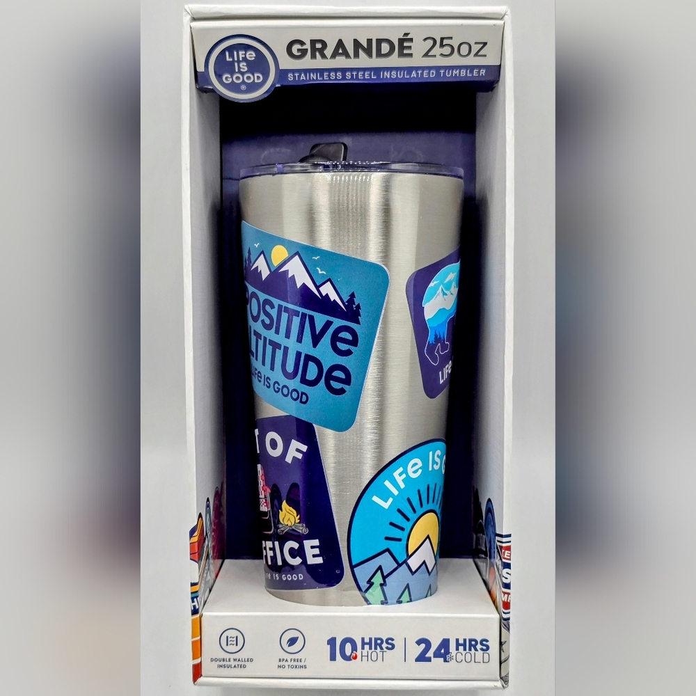 Life is Good Grande 25oz Stainless Steel Tumbler with Stickers